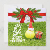 テニスボールとサンタハット付きテニスクリスマス シーズンカード (正面)