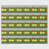 テニスボールとサンタハット付きテニスクリスマス ラッピングペーパー (フラット)