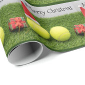 テニスボールとサンタハット付きテニスクリスマス ラッピングペーパー (ロールコーナー)