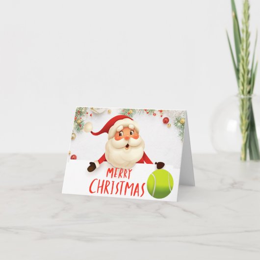 テニスボールとテニスのメリークリスマス シーズンカード (正面)