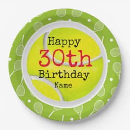 テニスボールとナンバーズ付きテニス30th誕生日 ペーパープレート