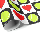 テニスボールとハートテニスプレーヤーチームパーティー ラッピングペーパー (ロールコーナー)