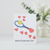 テニスボールとバレンタイン付き赤いハート ポストカード (スタンド正面)