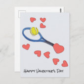 テニスボールとバレンタイン付き赤いハート ポストカード (正面/裏面)