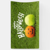 テニスボールとパンプキンバン付きテニスハロウィーン 横断幕 (縦)