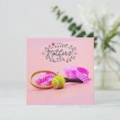 テニスボールとピンクでテニスママの母の日を祝う カード (スタンド正面)