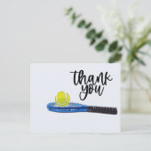 テニスボールとブルーラケットサンキューカード ポストカード (スタンド正面)