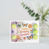 テニスボールとプレーヤーの誕生日の花 ポストカード (スタンド正面)