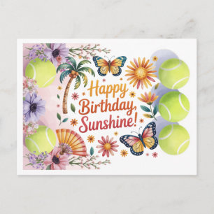 テニスボールとプレーヤーの誕生日の花 ポストカード