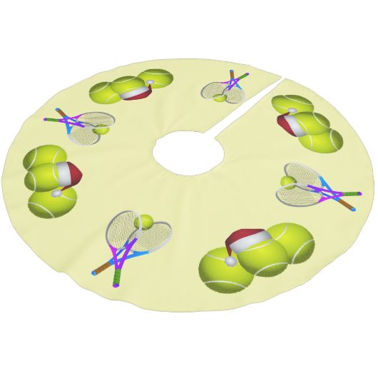 テニスボールとラケットのクリスマス ブラッシュドポリエステルツリースカート (アングル)