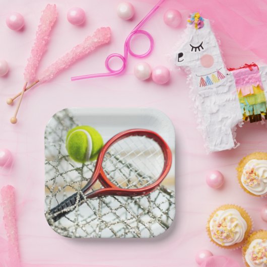 テニスボールとラケットのライフはコートの方が良い ペーパープレート (パーティー)