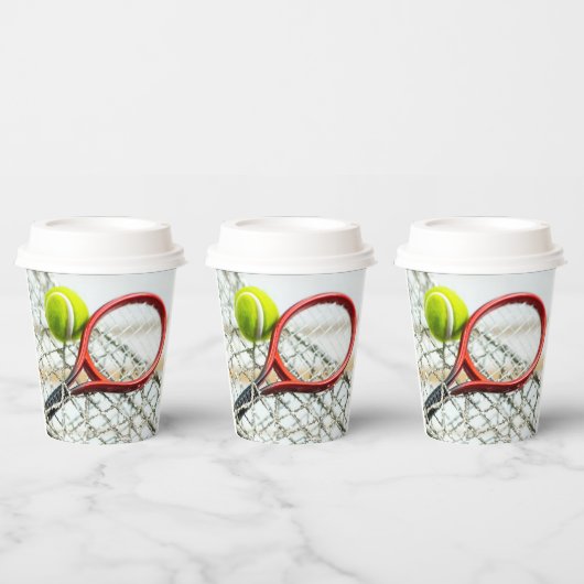 テニスボールとラケットのライフはコートの方が良い 紙コップ (複数)