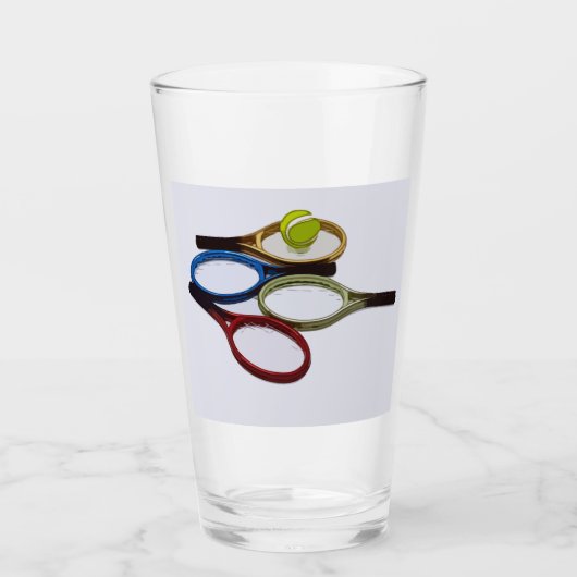 テニスボールとラケットの水色 タンブラーグラス (正面)