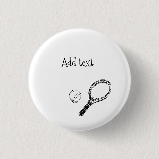 テニスボールとラケットの白黒 缶バッジ (正面)