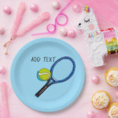 テニスボールとラケットの青い背景 ペーパープレート (パーティー)