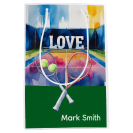 テニスボールとラケットを愛でコートに ミディアムペーパーバッグ