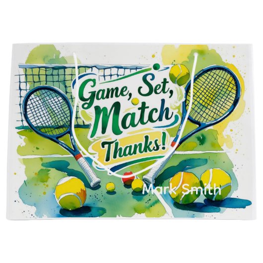 テニスボールとラケットを愛でコートに ラージペーパーバッグ (正面)