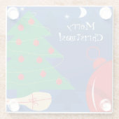 テニスボールとラケットを持つクリスマスツリー ガラスコースター (裏面)