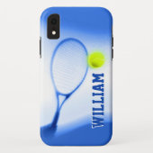 テニスボールとラケットスポーツブルーの携帯電話ケース Case-Mate iPhoneケース (裏面)