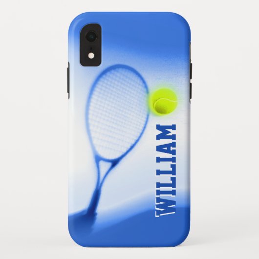 テニスボールとラケットスポーツブルーの携帯電話ケース Case-Mate iPhoneケース (裏面)