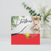 テニスボールとラケット付きテニスクリスマス シーズンカード (スタンド正面)