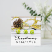 テニスボールとラケット付きテニスクリスマス シーズンカード (スタンド正面)