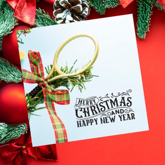 テニスボールとラケット付きテニスクリスマス シーズンカード