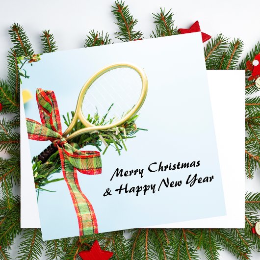 テニスボールとラケット付きテニスクリスマス シーズンカード