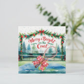 テニスボールとラケット付きテニスクリスマス シーズンカード (スタンド正面)