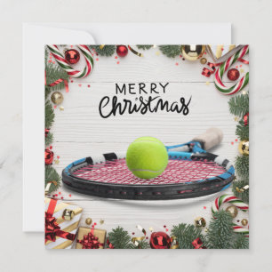 テニスボールとラケット付きテニスクリスマス シーズンカード