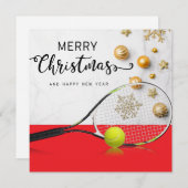 テニスボールとラケット付きテニスクリスマス シーズンカード (正面/裏面)
