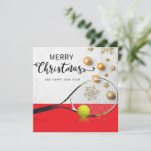 テニスボールとラケット付きテニスクリスマス シーズンカード (スタンド正面)