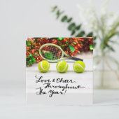 テニスボールとラケット付きテニスクリスマス シーズンカード (スタンド正面)