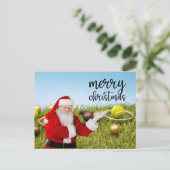 テニスボールとラケット付きテニスクリスマス シーズンポストカード (スタンド正面)