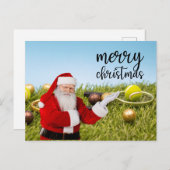 テニスボールとラケット付きテニスクリスマス シーズンポストカード (正面/裏面)