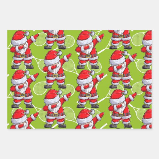 テニスボールとラケット付きテニスクリスマス ラッピングペーパーシート (正面)