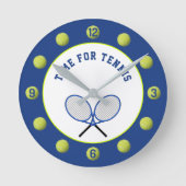 テニスボールとラケット青 ラウンド壁時計 (正面)