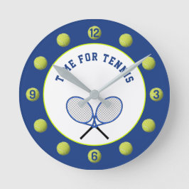 テニスボールとラケット青 ラウンド壁時計