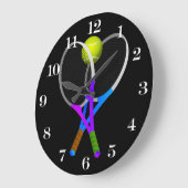 テニスボールとラケット ラージ壁時計 (傾斜)