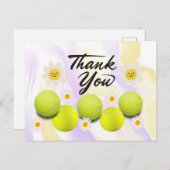 テニスボールと白いデイジーの花の感謝のメッセージカード ポストカード (正面/裏面)