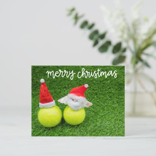 テニスボールにサンタハットを付けたテニスクリスマス ポストカード (スタンド正面)