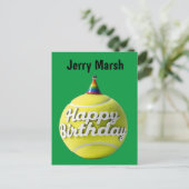 テニスボールにハッピーバースデーの帽子 ポストカード (スタンド正面)