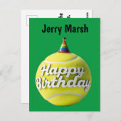 テニスボールにハッピーバースデーの帽子 ポストカード (正面/裏面)