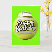 テニスボールにハッピーバースデーの文字とビニール傘を被せたもの カード (黄色い花)