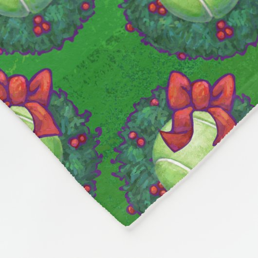 テニスボールのクリスマスリースパターンをグリーン フリースブランケット (角)