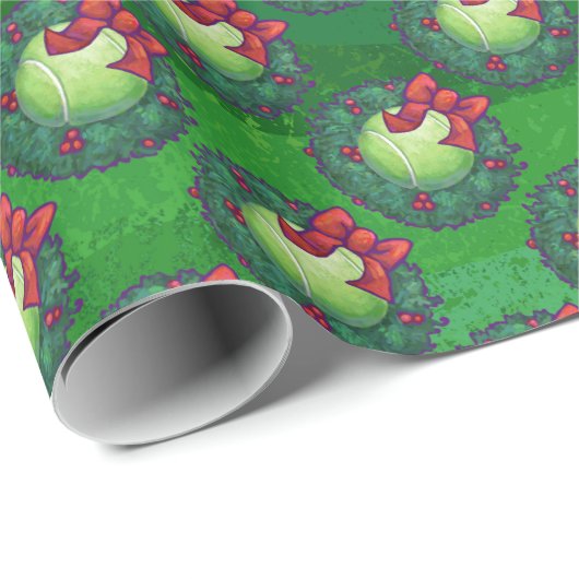 テニスボールのクリスマスリースパターンをグリーン ラッピングペーパー (ロールコーナー)