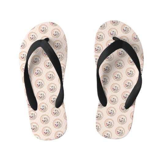 テニスボールのドッグアー絵画ト付きゴールデンレトリバー キッズビーチサンダル (フットベッド)