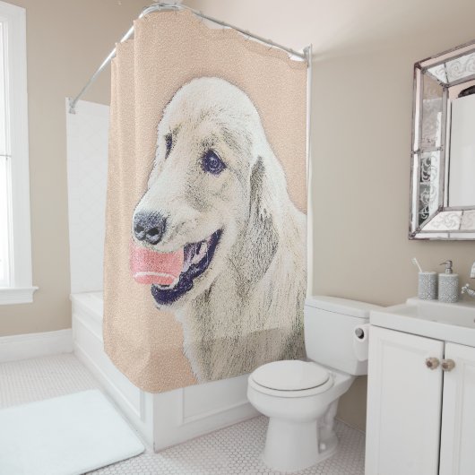 テニスボールのドッグアー絵画ト付きゴールデンレトリバー シャワーカーテン (インサイチュ)