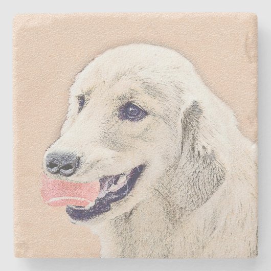 テニスボールのドッグアー絵画ト付きゴールデンレトリバー ストーンコースター (正面)