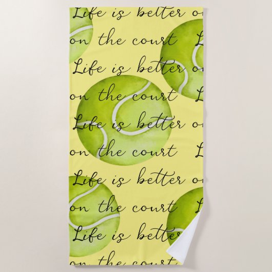 テニスボールのライフはコートの方が良い ビーチタオル (正面)
